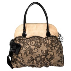 Valentino Black/Beige Lace And Straw Bow Dome Bag