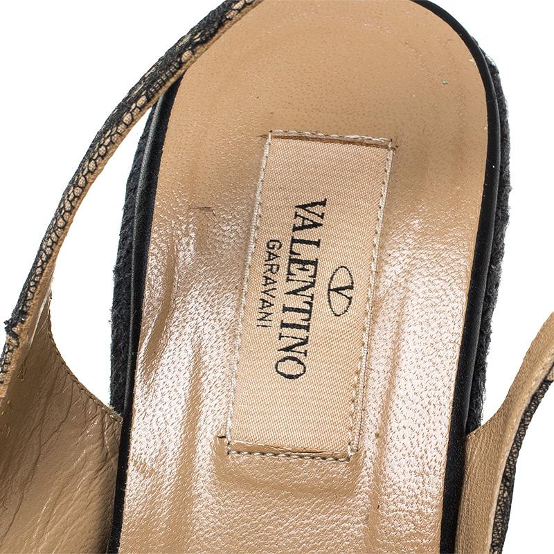 Valentino Black/Beige Lace Bow Slingback Wedge Espadrille Sandals Size 39.5 3