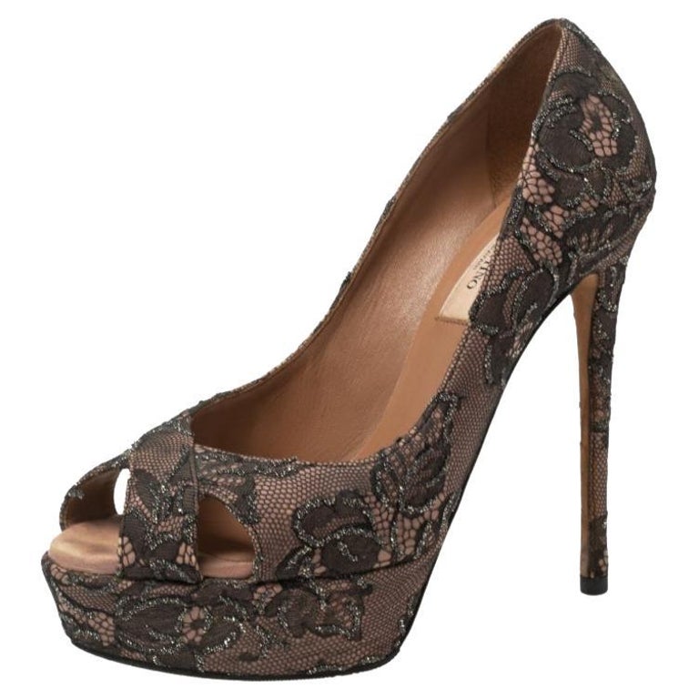 Valentino Black/Beige Lace Criss Cross Pumps Size 36.5 For Sale at 1stDibs