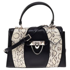 Valentino Black/Beige Leather and Python Small Demilune Shoulder Bag