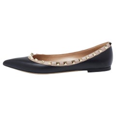 Valentino Black/Beige Leather Rockstud Ballet Flats Size 36.5