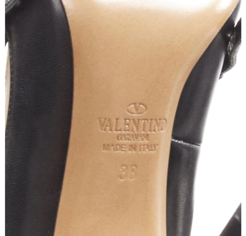 VALENTINO black beige leather silver grommet stud bondage harness pump EU38 For Sale 7