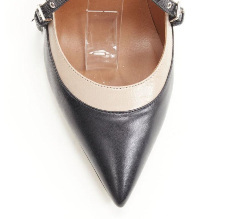 VALENTINO black beige leather silver grommet stud bondage harness pump EU38 For Sale 2