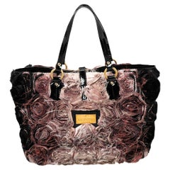 Valentino Black/Beige Organza Silk And Patent Leather Rosier Tote