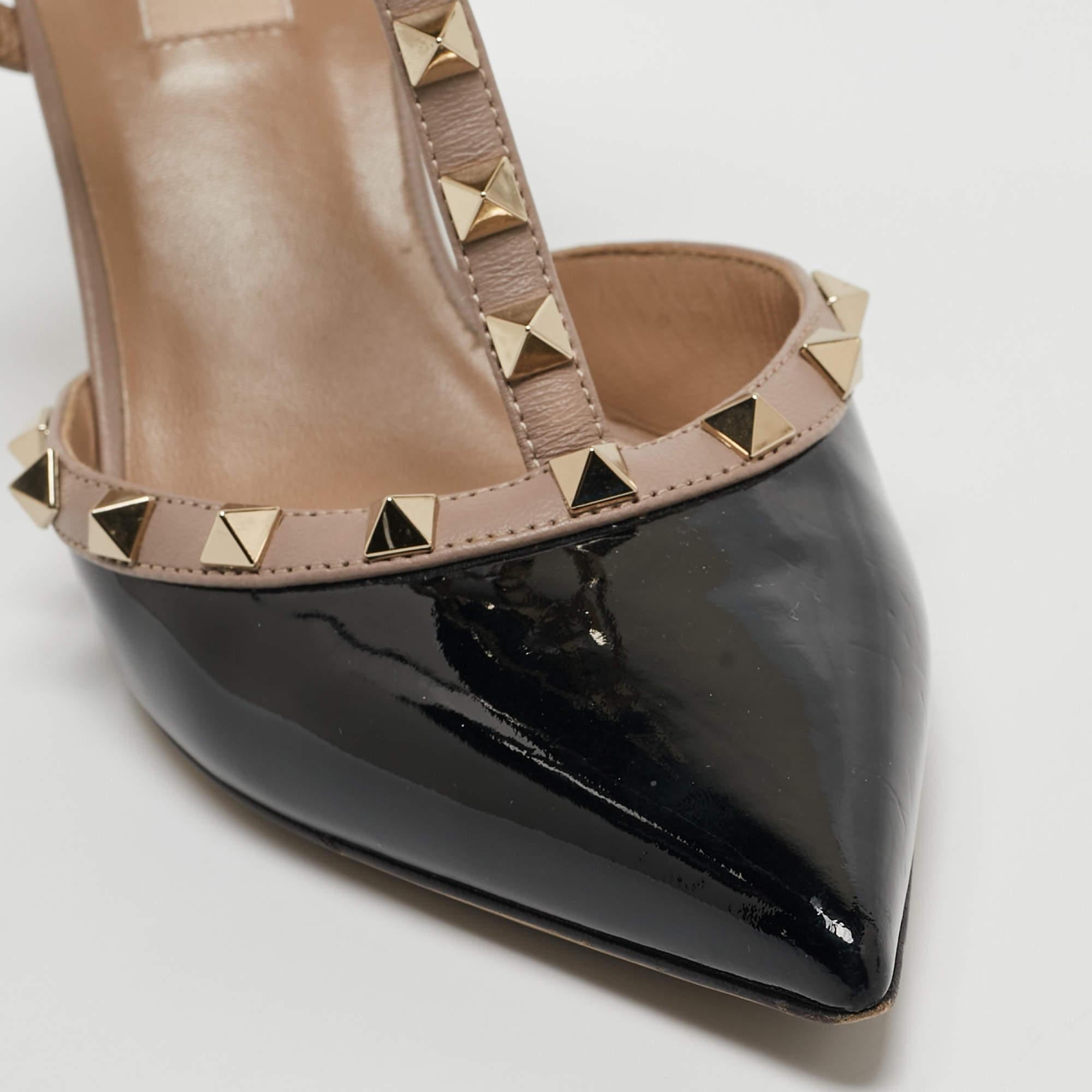 Valentino Black/Beige Patent Rockstud Ankle Strap Pumps Size 40 4