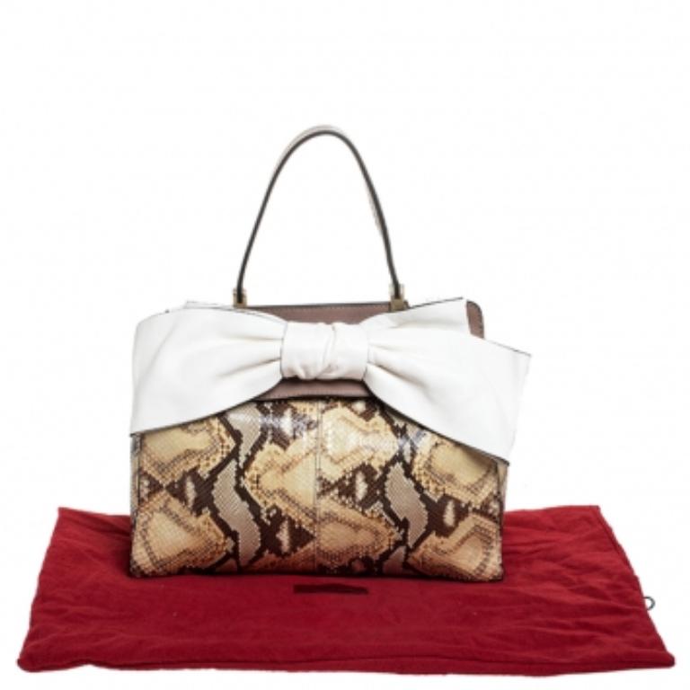 Valentino Black/Beige Python Print Raffia and Patent Leather Aphrodite Bow Bag Bon état - En vente à Dubai, Al Qouz 2