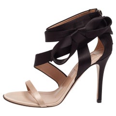 Valentino Black/Beige Satin Bow Ankle-Strap Sandals Size 38