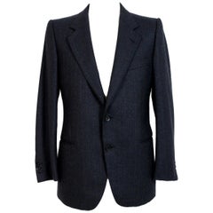 Retro Valentino Black Beige Wool Pinstripe Evening Jacket 