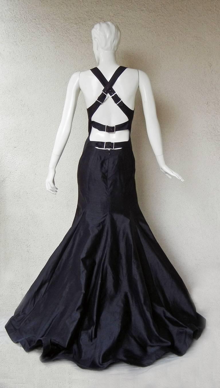 black valentino dress with tulle and buckles across the bodice