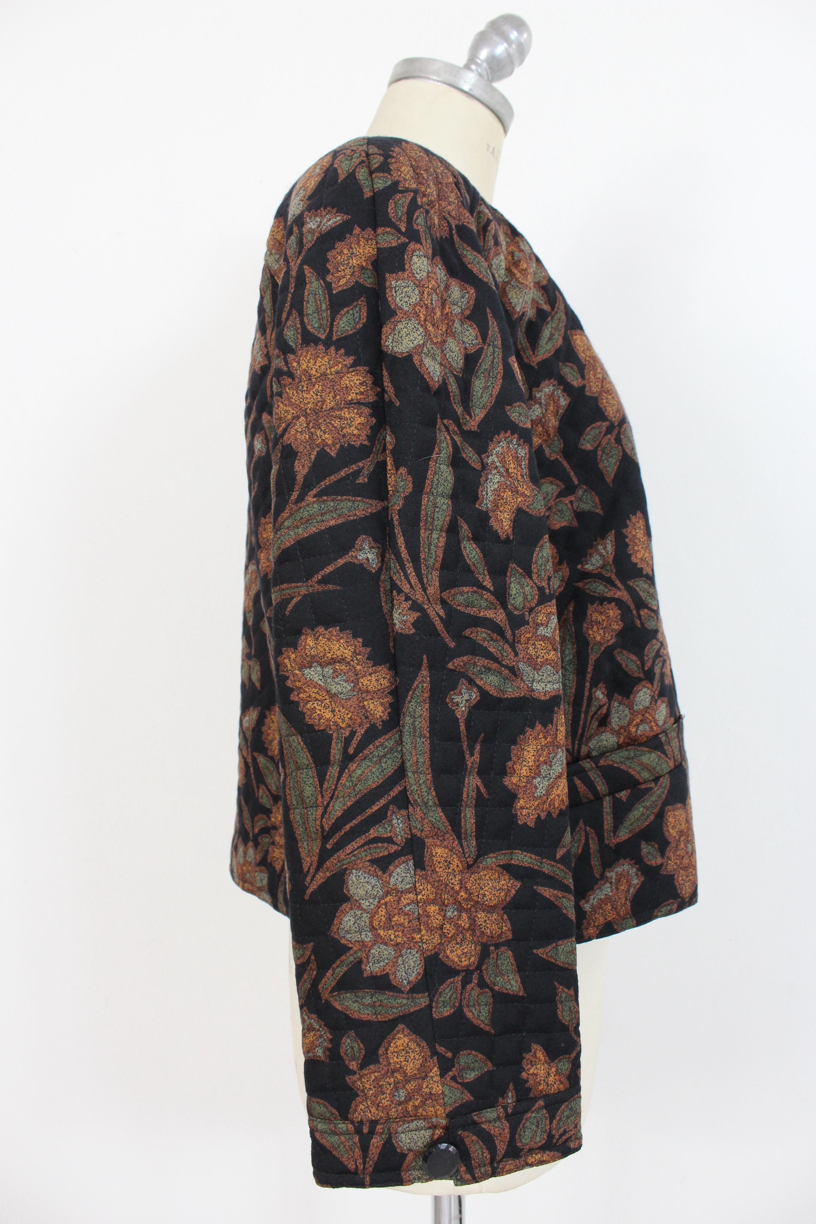 Valentino Black Brown Wool Floral Quilt Jacket In Excellent Condition In Brindisi, Bt