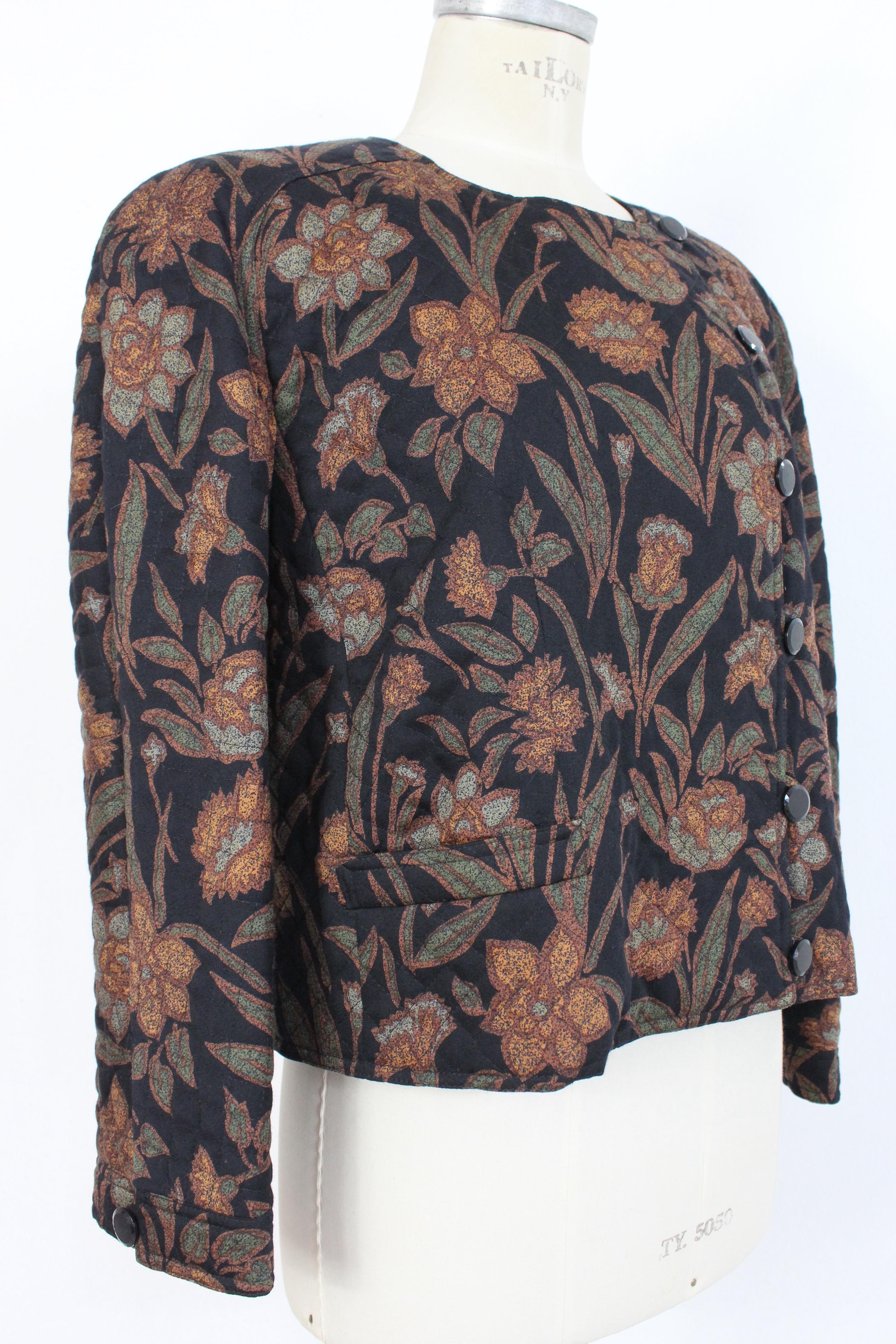 Women's Valentino Black Brown Wool Floral Quilt Jacket