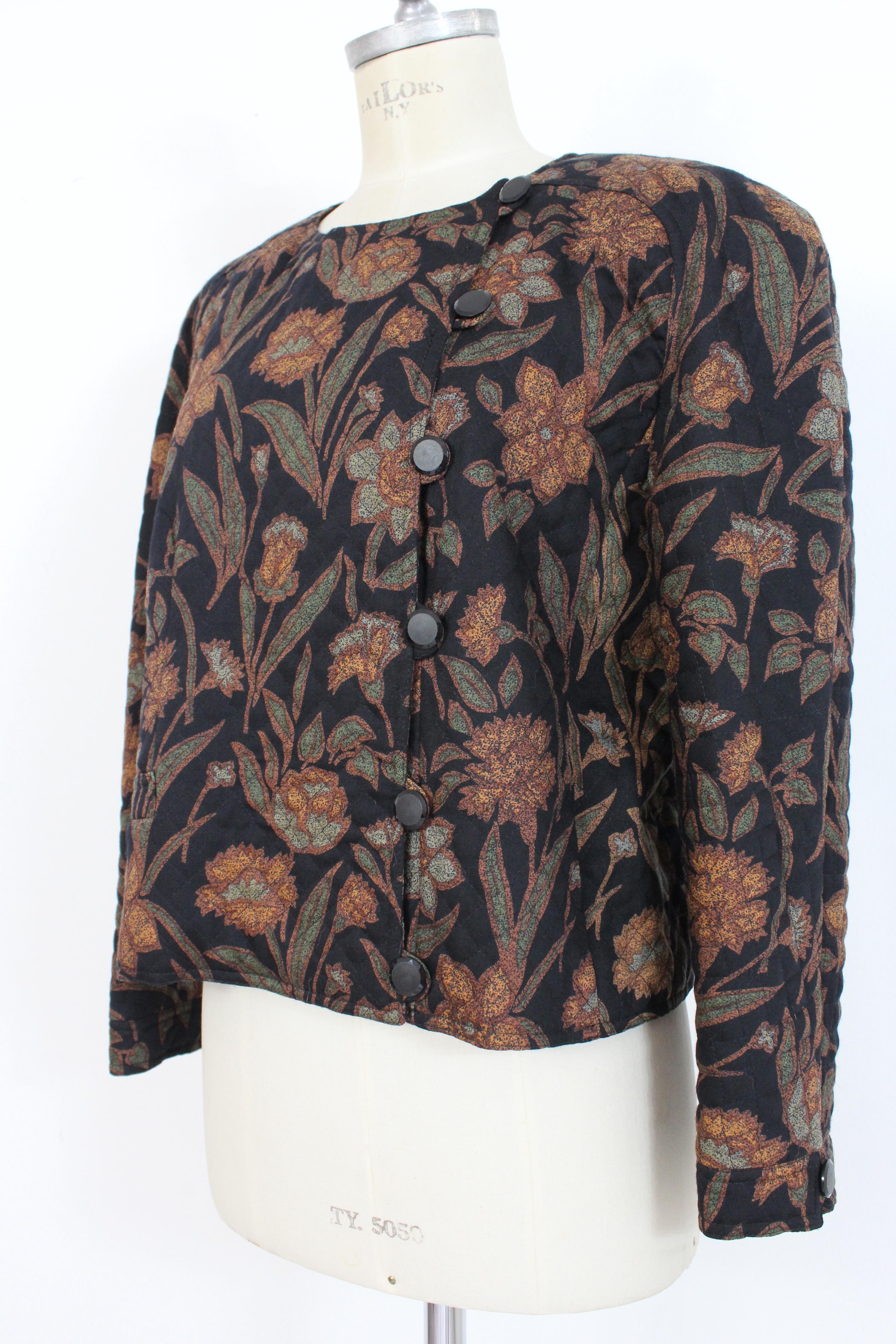 Valentino Black Brown Wool Floral Quilt Jacket 1