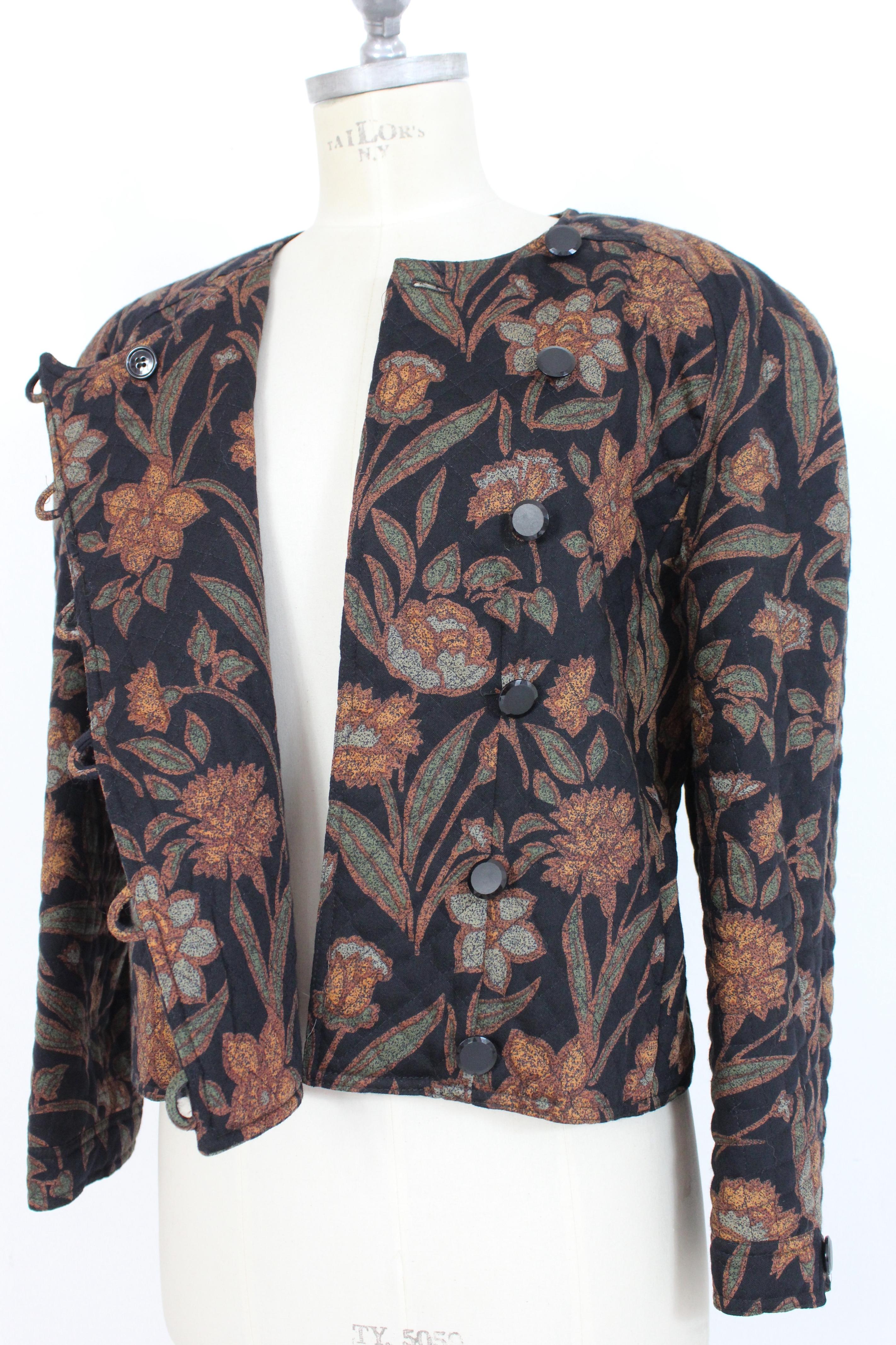 Valentino Black Brown Wool Floral Quilt Jacket 2