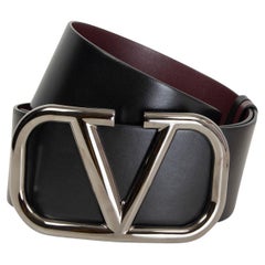 VALENTINO black & burgundy leather VLOGO Waist Belt 85