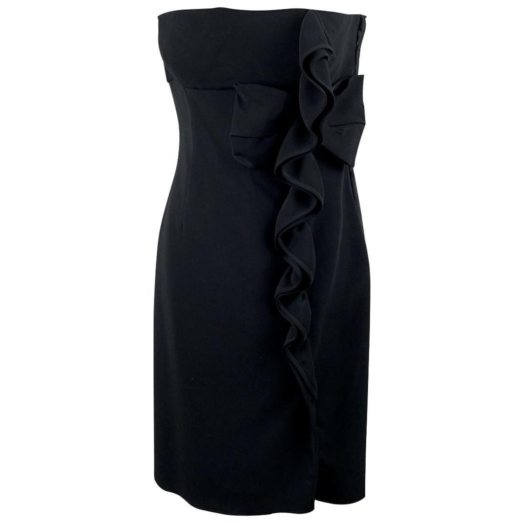 Valentino Black Bustier Sleeveless Dress with Ruffles Size S
