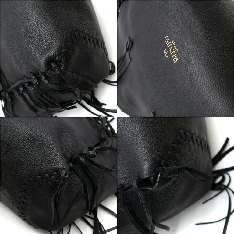 Valentino Garavani The Rope Large Fringe Black Leather Tote Bag
