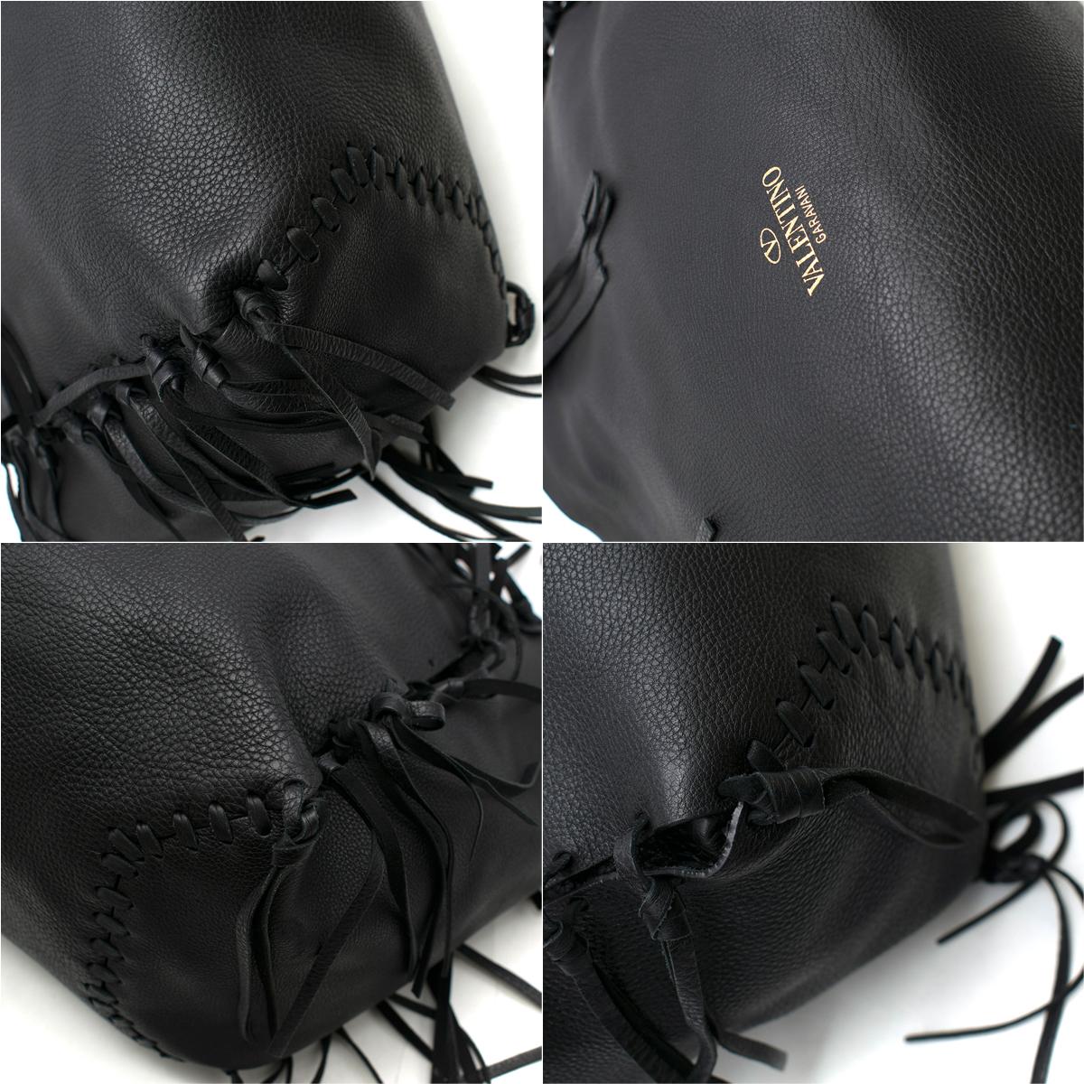Valentino Black C-Rockee Fringe Leather Tote Bag 6