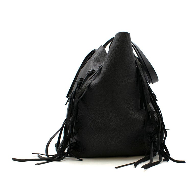 Valentino Black C-Rockee Fringe Leather Tote Bag at 1stDibs