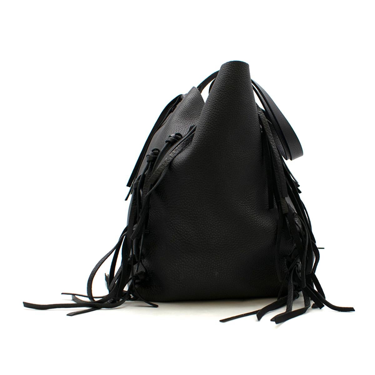 Valentino Black C-Rockee Fringe Leather Tote Bag In Good Condition In London, GB