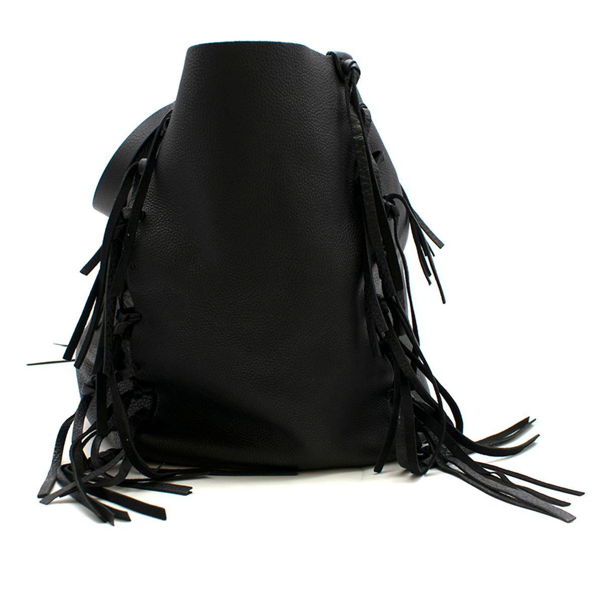 Women's Valentino Black C-Rockee Fringe Leather Tote Bag