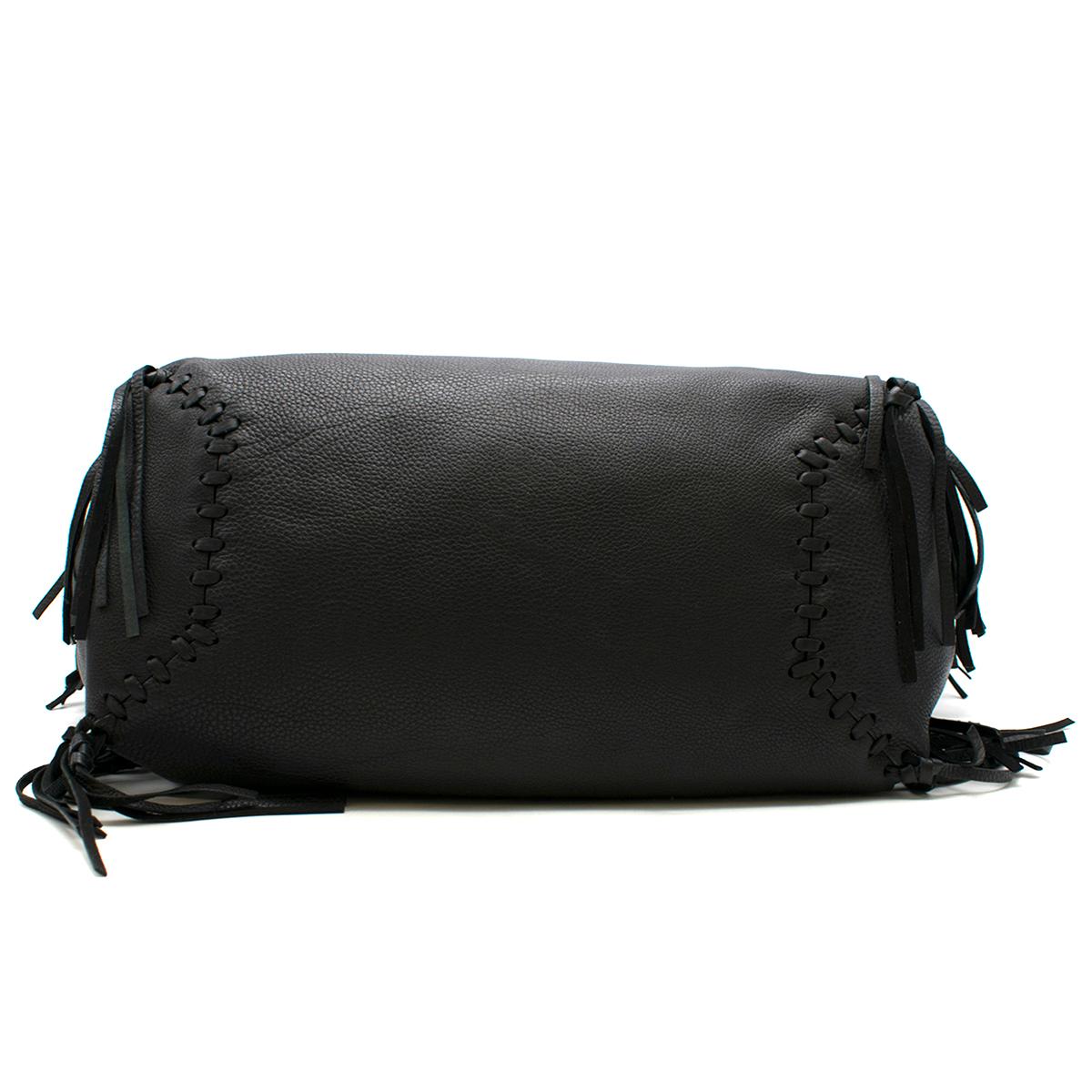 Valentino Black C-Rockee Fringe Leather Tote Bag 1