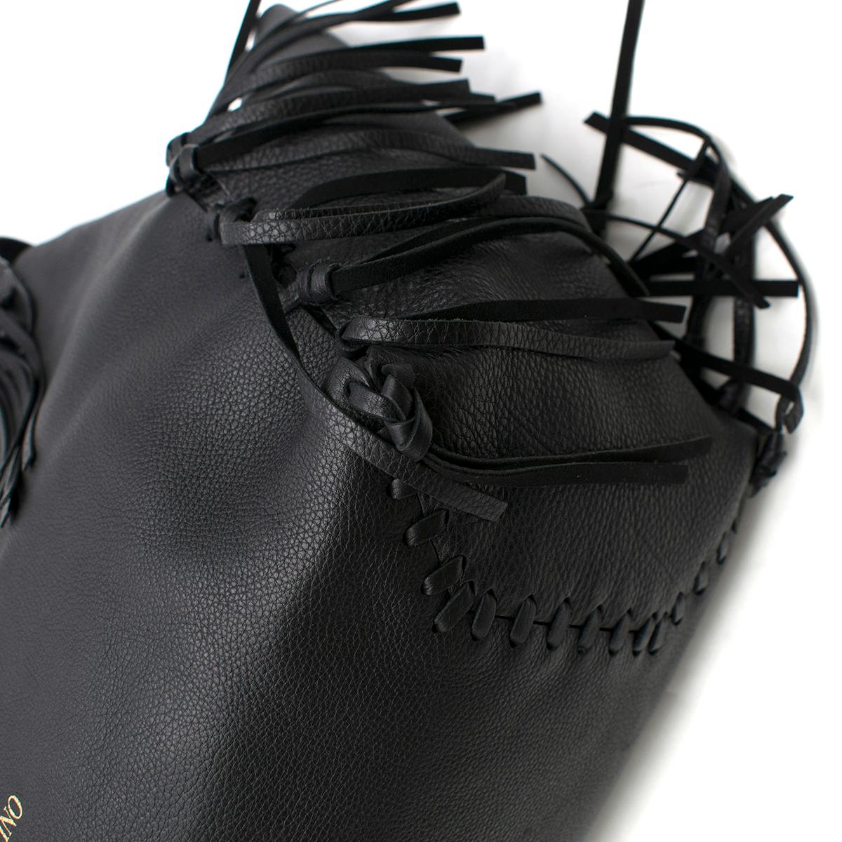 Valentino Black C-Rockee Fringe Leather Tote Bag 2