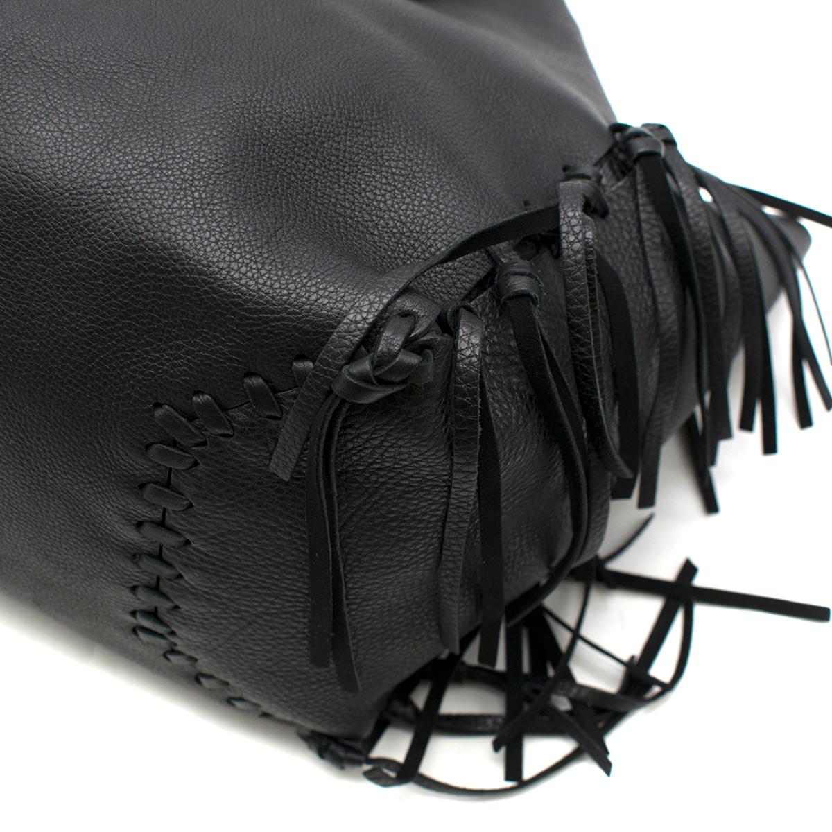 Women's Valentino Black C-Rockee Fringe Leather Tote Bag