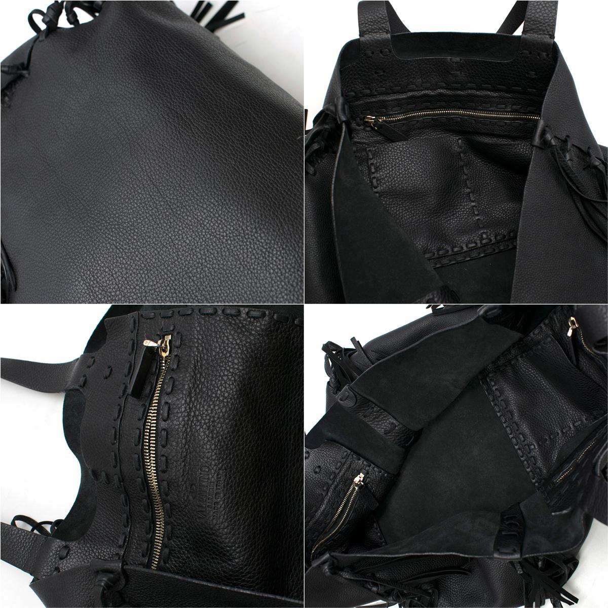 Valentino Black C-Rockee Fringe Leather Tote Bag 2