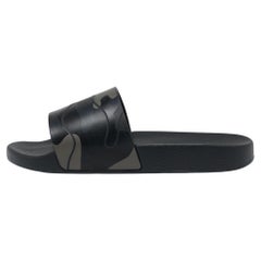 Valentino Black Camo Print Rubber Flat Slides Size 40