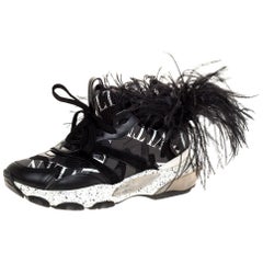 Valentino Black Camouflage Leather and Mesh Feather Bounce Sneakers Size 40