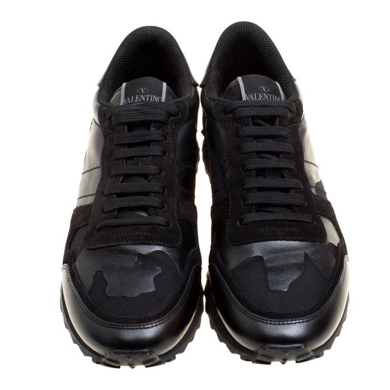 Valentino Black Camouflage Leather and Suede Rockrunner Sneakers Size ...