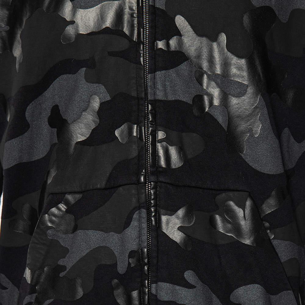 Valentino Black Camouflage Print Cotton Zip Up Hooded Sweatshirt L For Sale 1