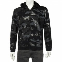 Valentino Schwarzes Sweatshirt mit Reißverschluss und Camouflage-Druck aus Baumwolle L
