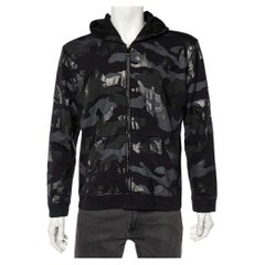 Valentino Black Camouflage Print Cotton Zip Up Hooded Sweatshirt L