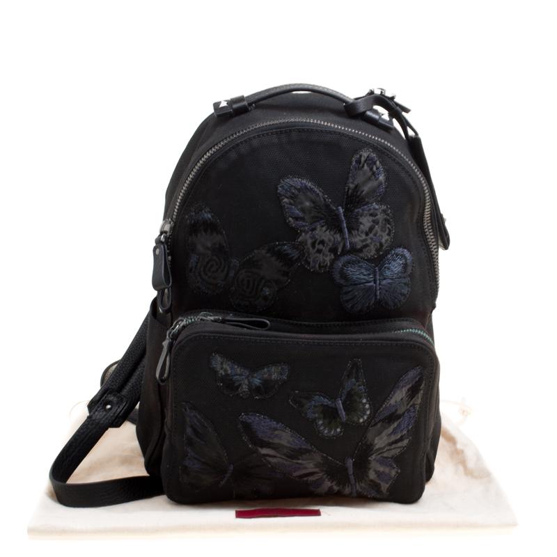 Valentino Black Canvas Embroidered Butterfly Backpack 6