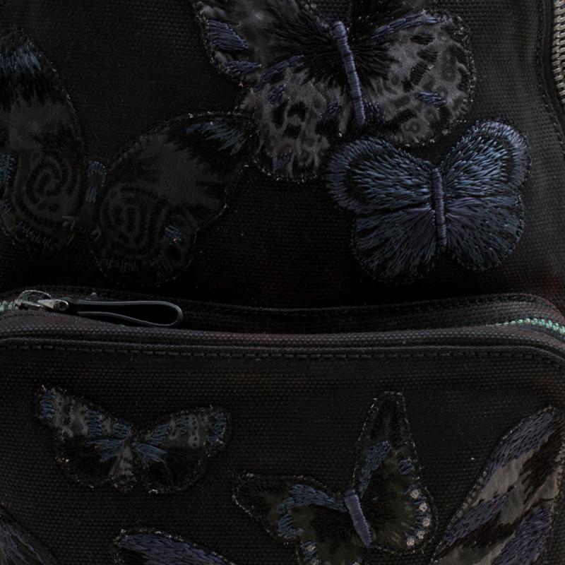 Valentino Black Canvas Embroidered Butterfly Backpack 1