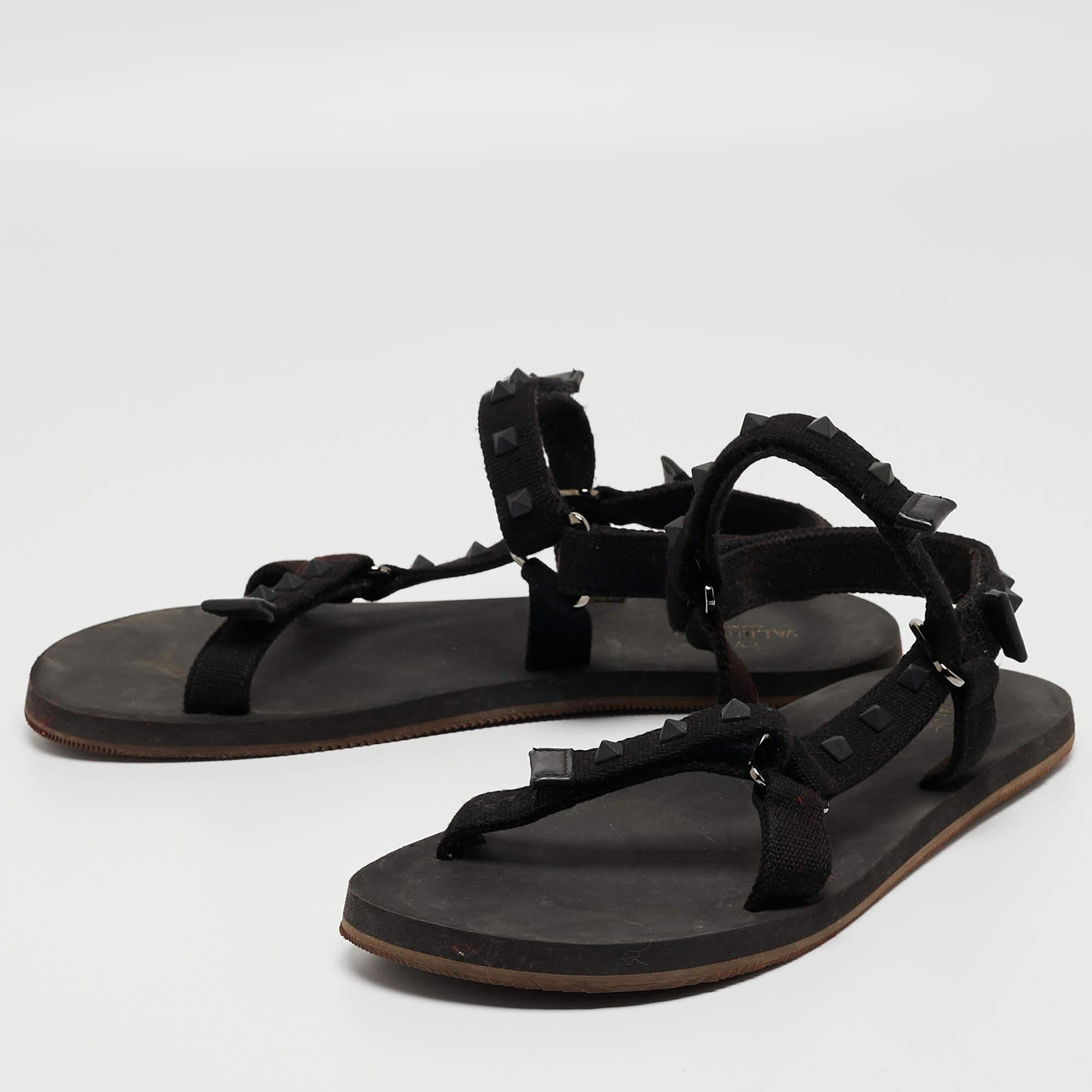Valentino Black Canvas Rockstud Strappy Sandals Size 43 For Sale 3