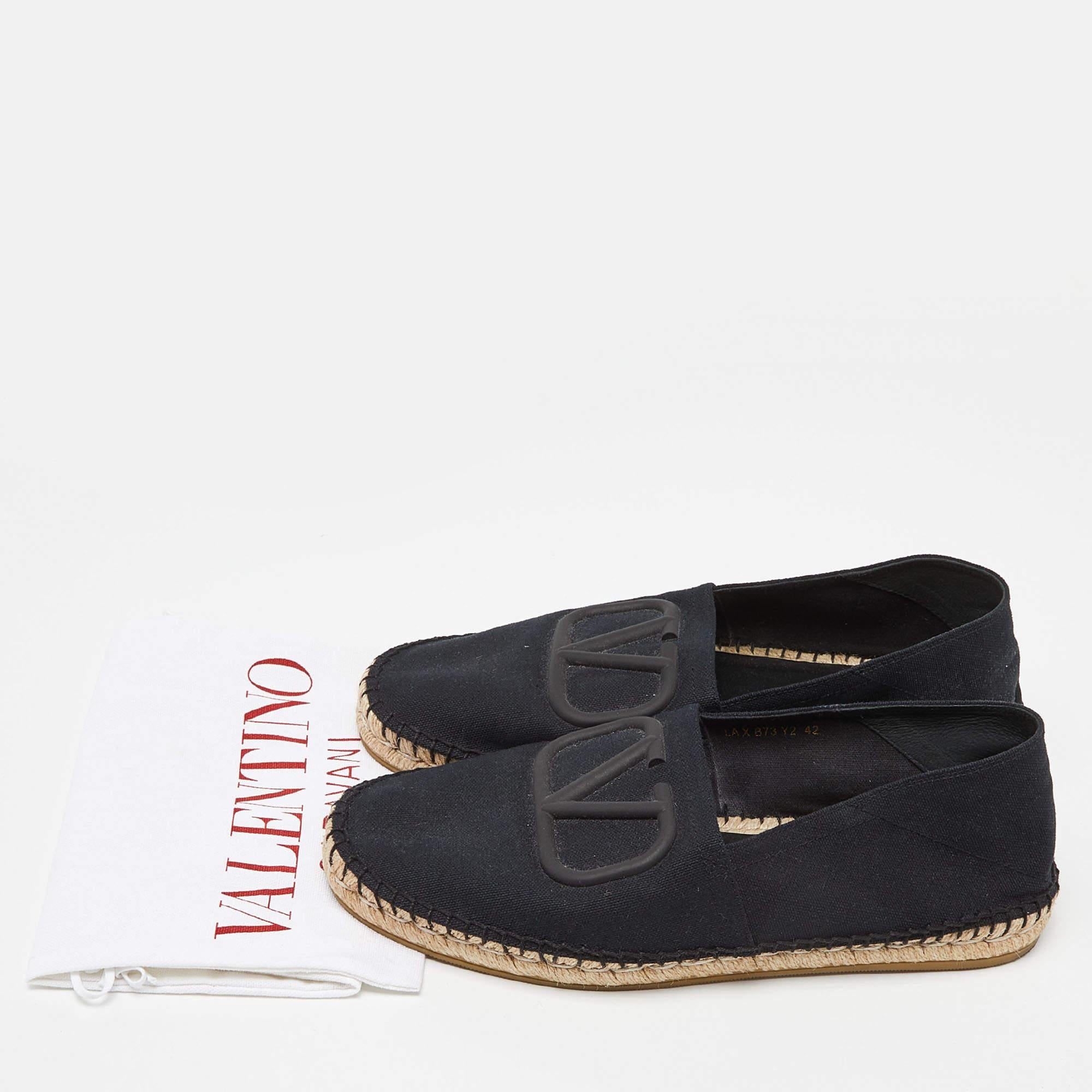 Valentino Black Canvas VLogo Slip On Espadrilles Loafers Size 42 2