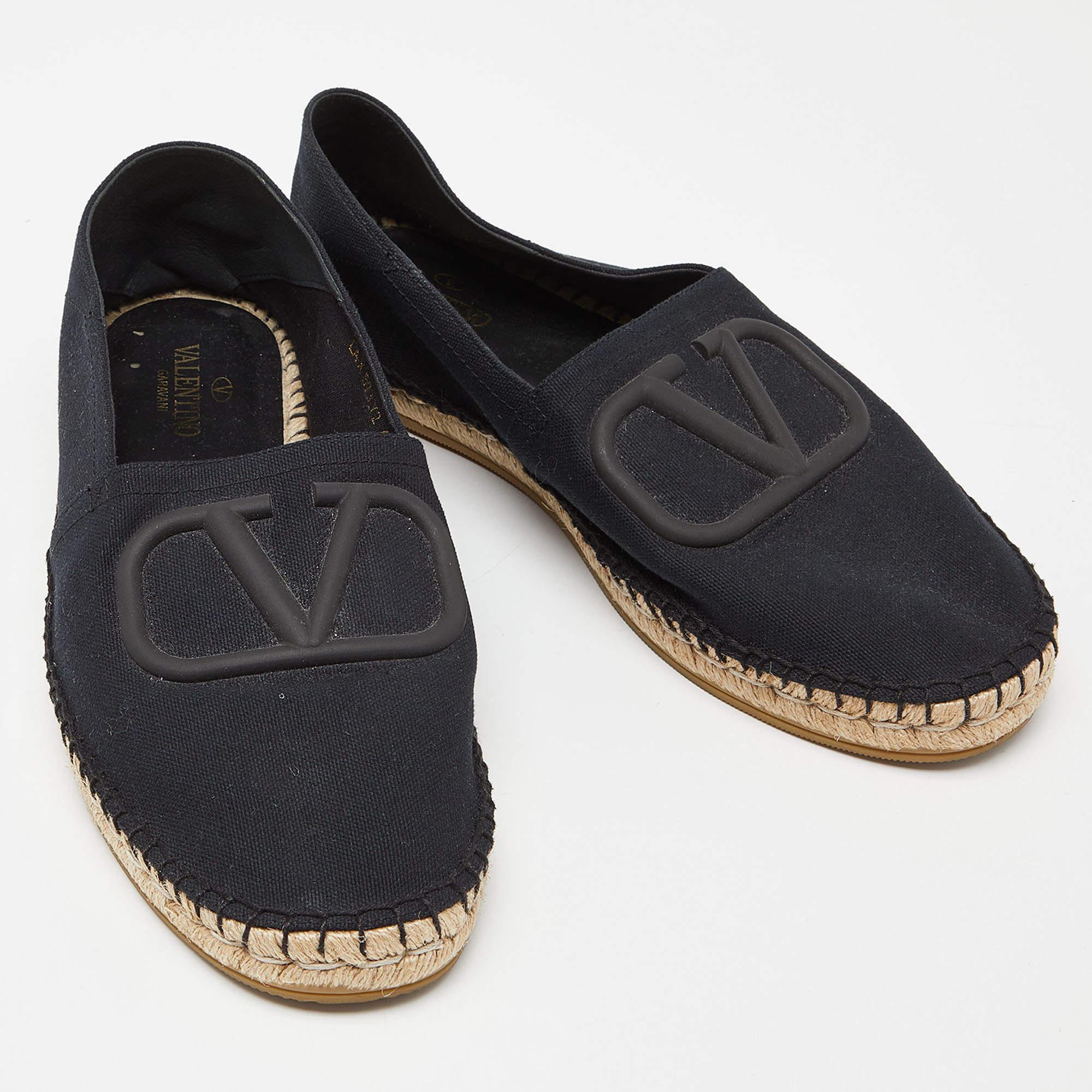 Valentino Black Canvas VLogo Slip On Espadrilles Loafers Size 42 4