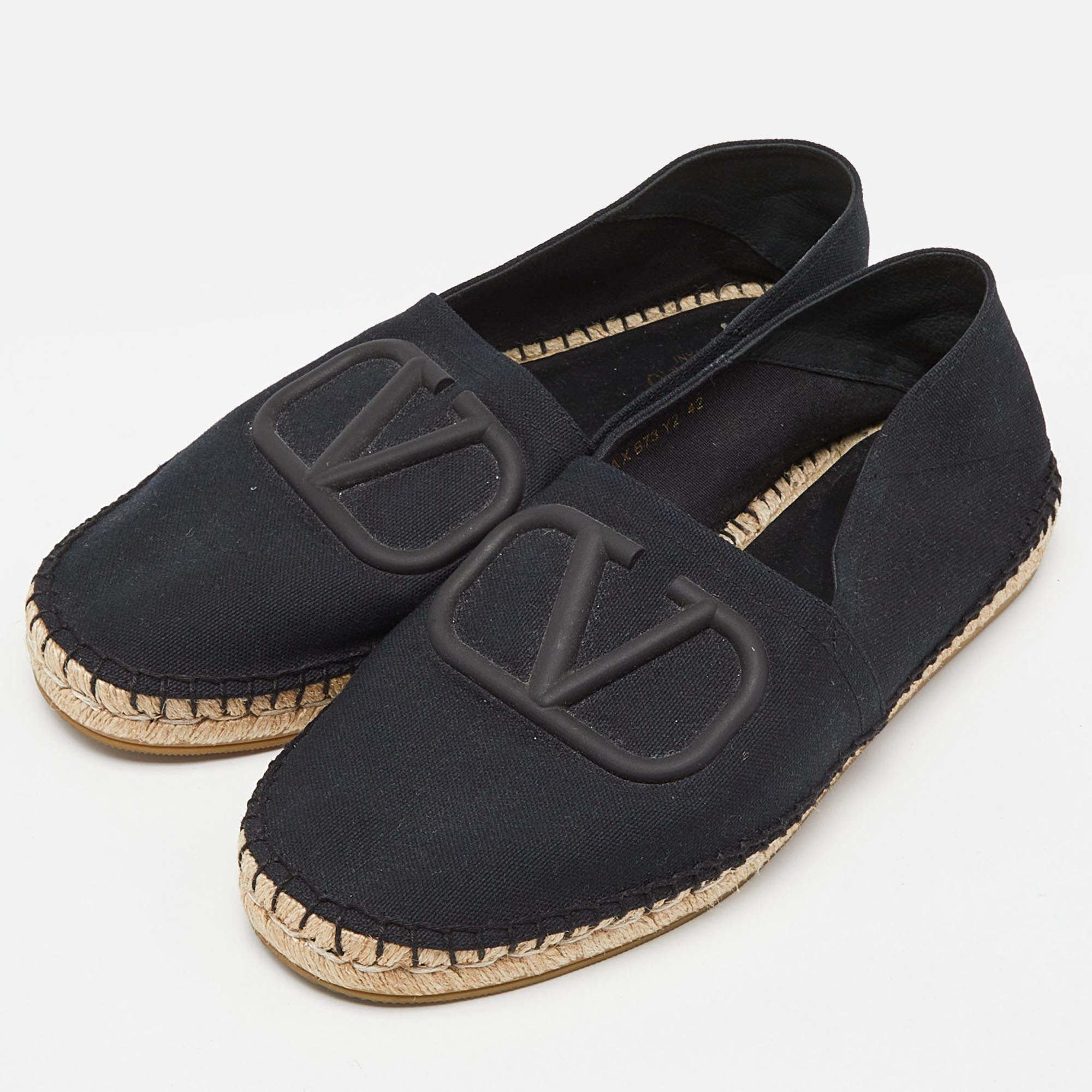Valentino Black Canvas VLogo Slip On Espadrilles Loafers Size 42 5