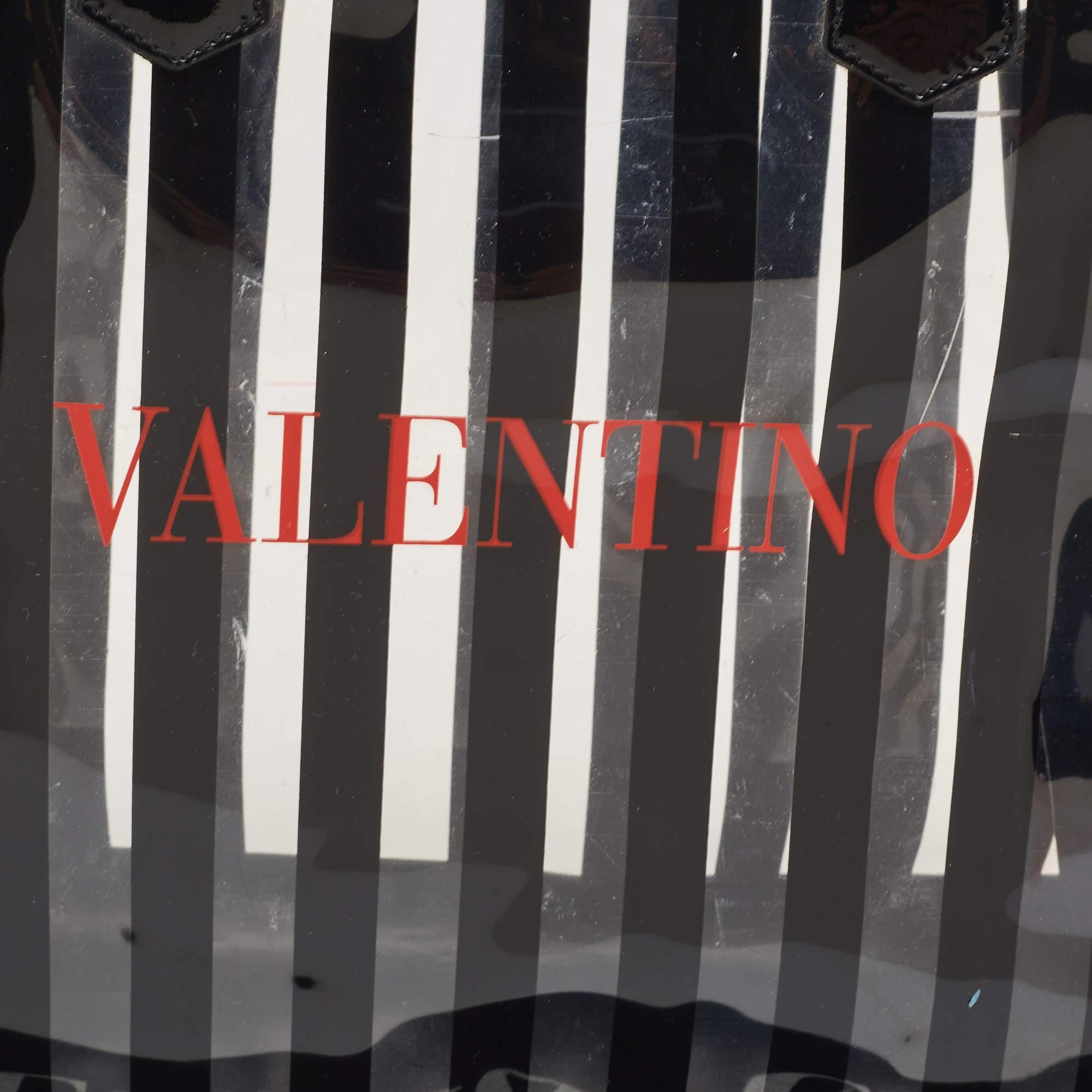 Valentino Black/Clear PVC and Patent Leather Striped Tote 5