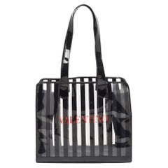 Valentino Black/Clear PVC and Patent Leather Striped Tote