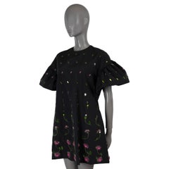 VALENTINO black cotton 2020 FLORAL EMBROIDERED PUFF SLEEVE Dress 40 S