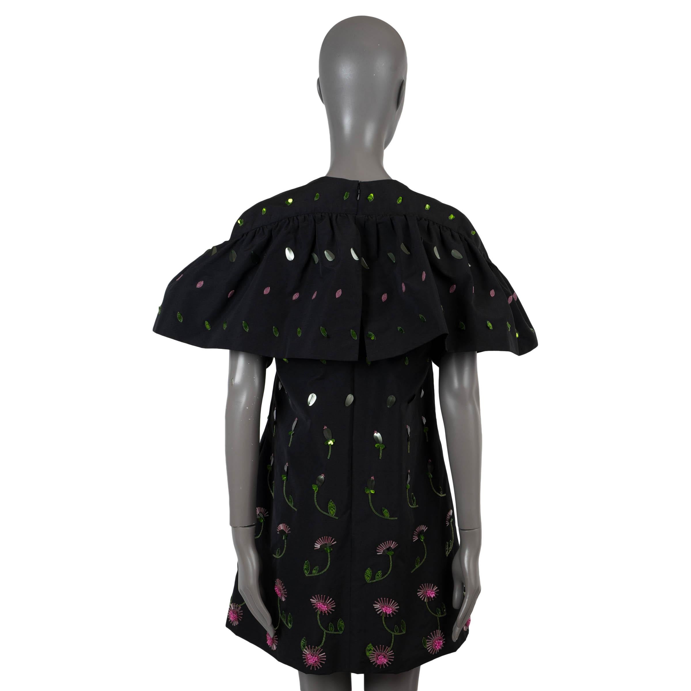 VALENTINO algodón negro 2020 FLORAL BORDADO PUFF SLEEVE Vestido 40 S Negro en venta