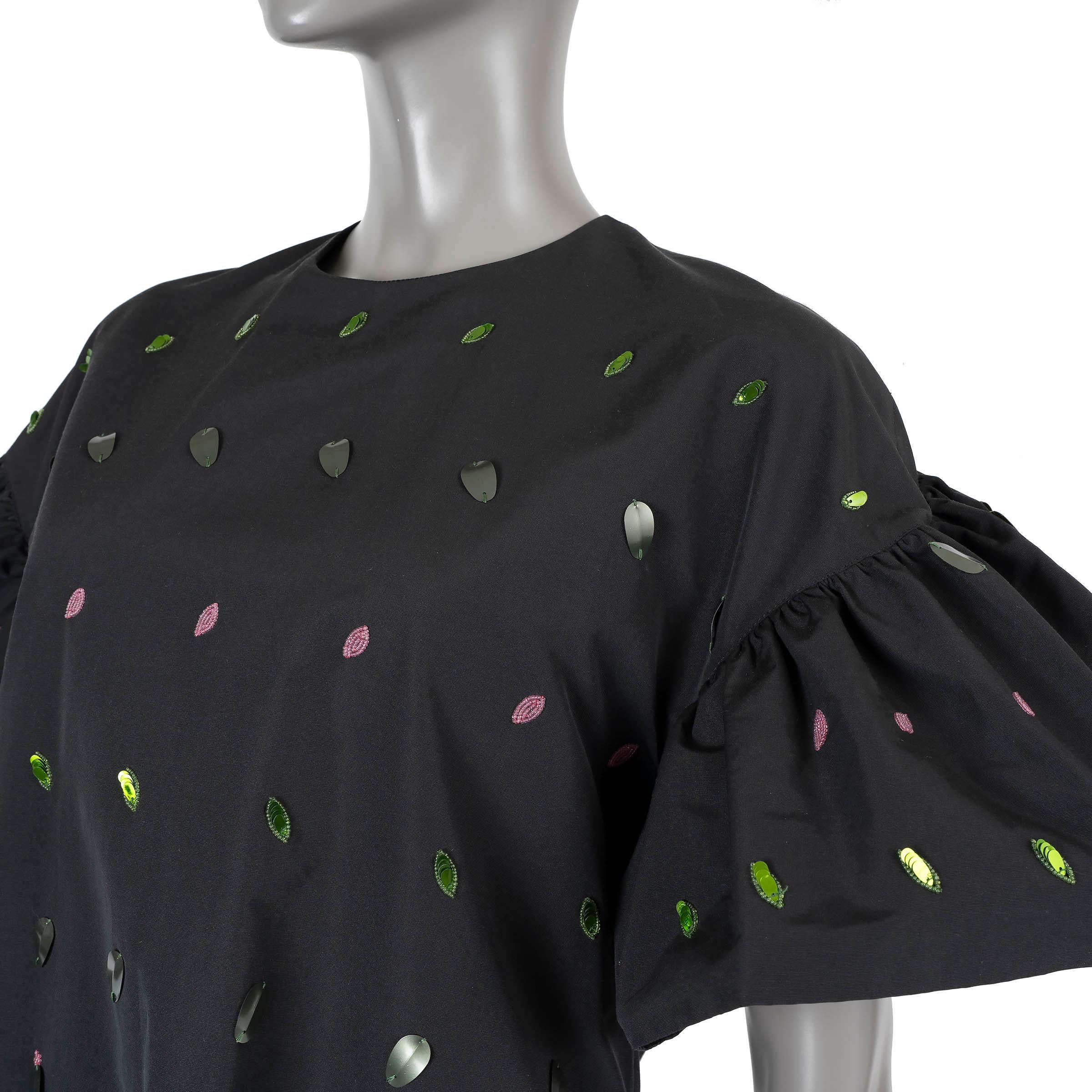 De las mujeres VALENTINO algodón negro 2020 FLORAL BORDADO PUFF SLEEVE Vestido 40 S en venta