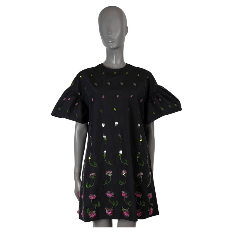 valentino embroidered floral dress RED VALENTINO BLACK EMBROIDERED FLORAL SLEEVELESS DRESS