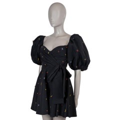 VALENTINO black cotton 2022 CRYSTAL FRUIT MINI Dress XS