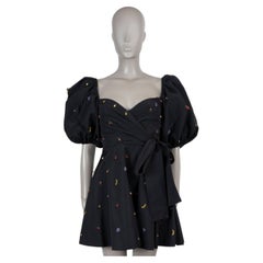 VALENTINO black cotton 2022 CRYSTAL FRUIT MINI Dress XS