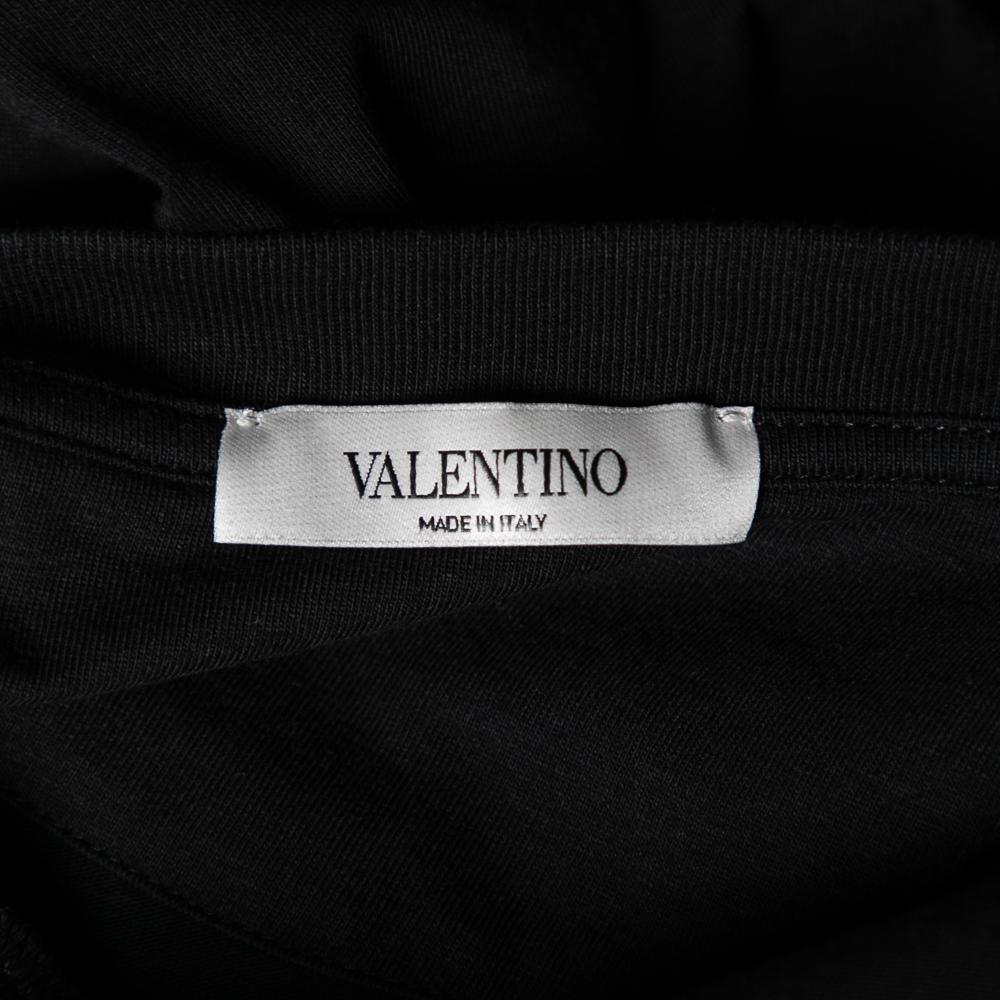 Men's Valentino Black Cotton Baseball Logo Appliqued Short Sleeve T-Shirt S For Sale