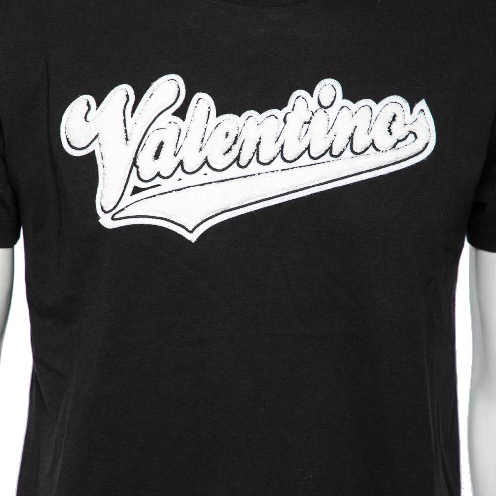 Valentino Black Cotton Baseball Logo Appliqued Short Sleeve T-Shirt S For Sale 1